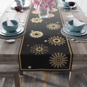 Sunflake Table Runner on Black (Cotton, Poly)