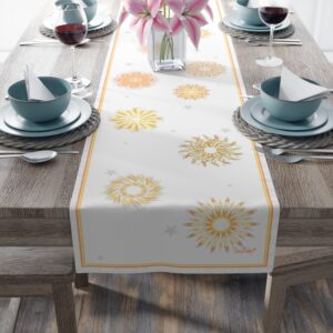 Sunflake Table Runner on White (Cotton, Poly)